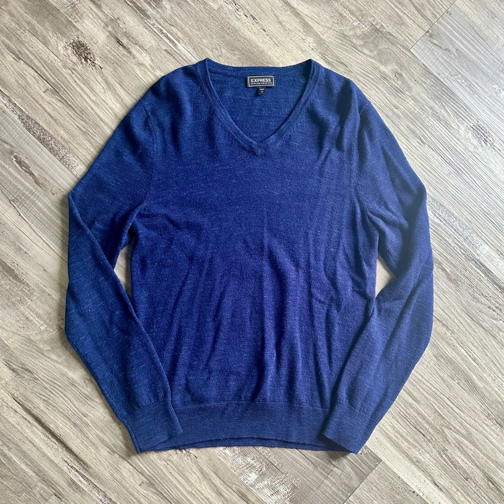 Express Extra Fine Merino Wool Navy V-Neck Sweater